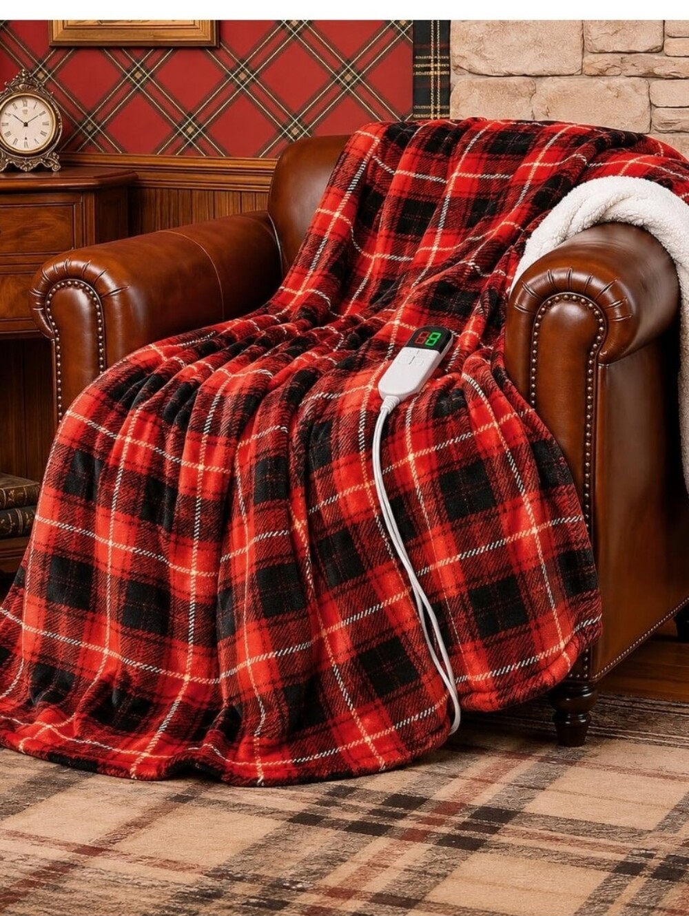 Heated Plush Sherpa Throw Blanket - Red Plaid